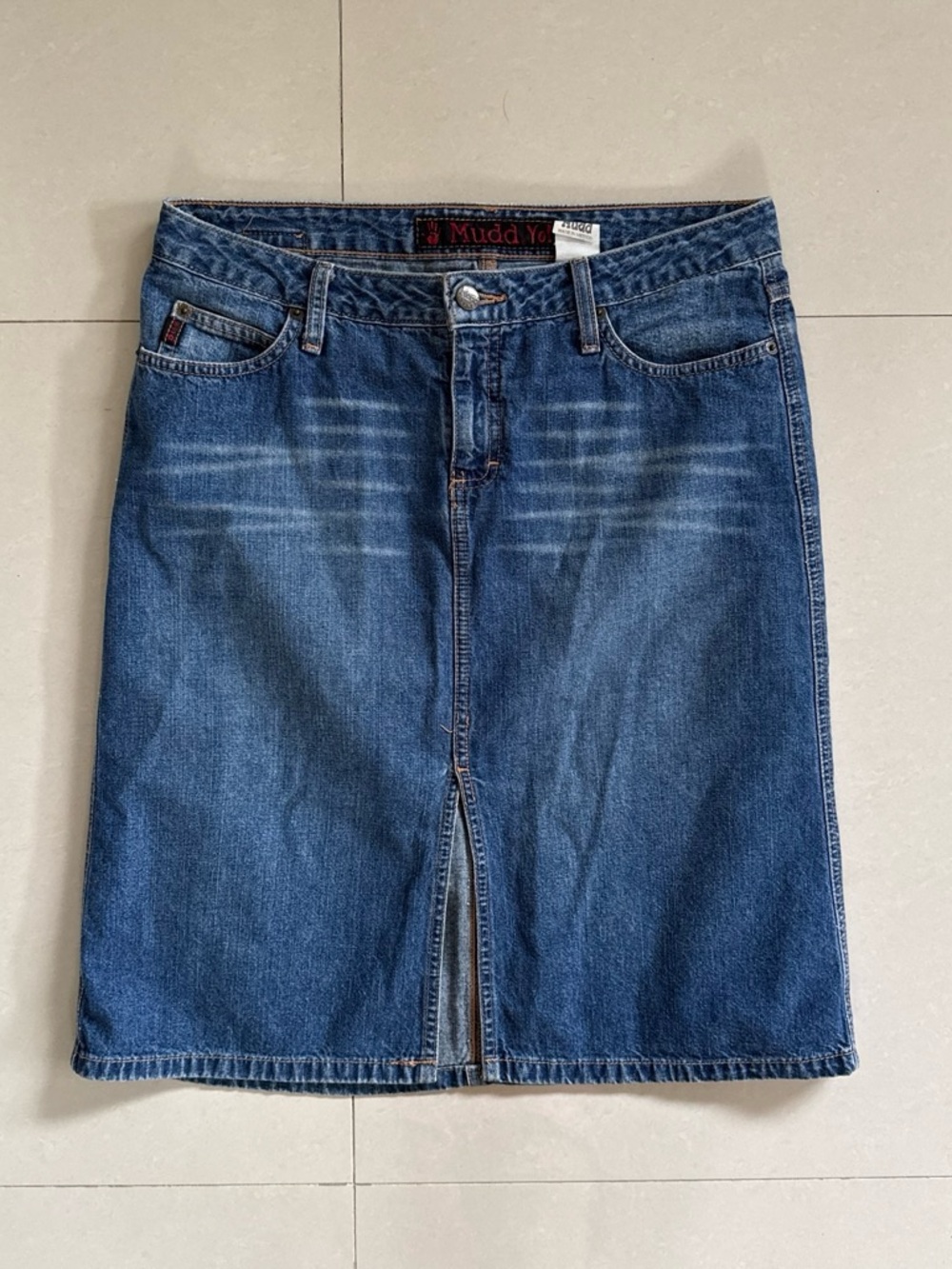 Vintage Mudd Denim Midi Skirt Front Slit